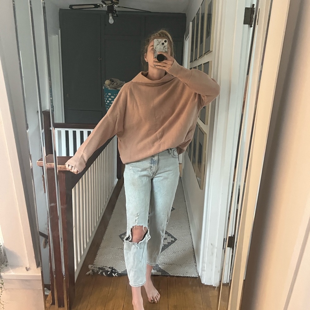 Light pink boatneck stretchy oversized sweater